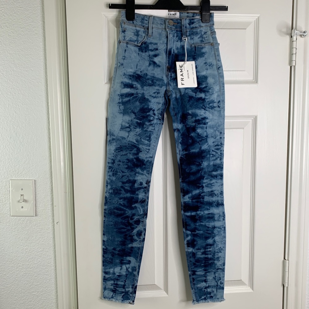 Frame Le High Rise Skinny Tie Dye Raw Edge Jean 26